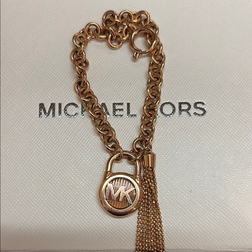 Michael Kors Rose Gold Chain Tassel Logo Bracelet